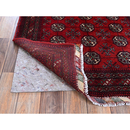 2'9"X4'1" Red Princess Bokara Geometric Design Soft Wool Hand Knotted Rug
