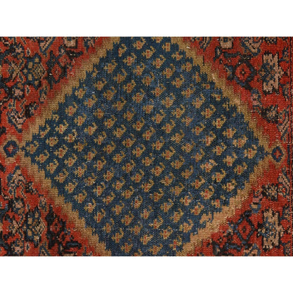 1'10"X3'2" Red Antique Zoroastrian Even Wear Wool Hand Knotted Mat Rug