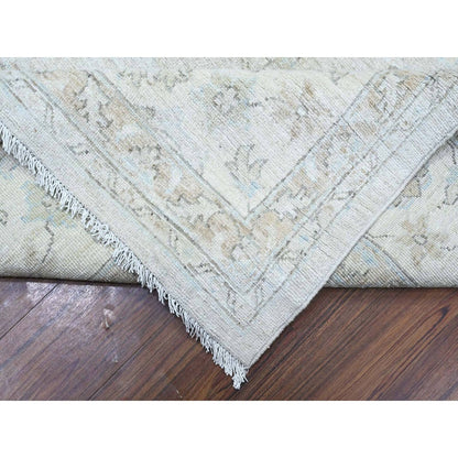 8'10"X11'10" Goose Gray Hand Knotted Pure Wool White Wash Peshawar Rug