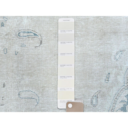 8'3"X11'1" Hand Knotted Ivory Vintage Farsian Karman Worn Wool Rug