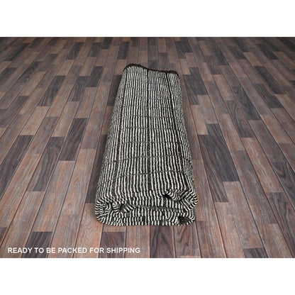 9'6"X11'8" White Moroccan Weave With Box Design 100% Wool Hand Knotted Rug