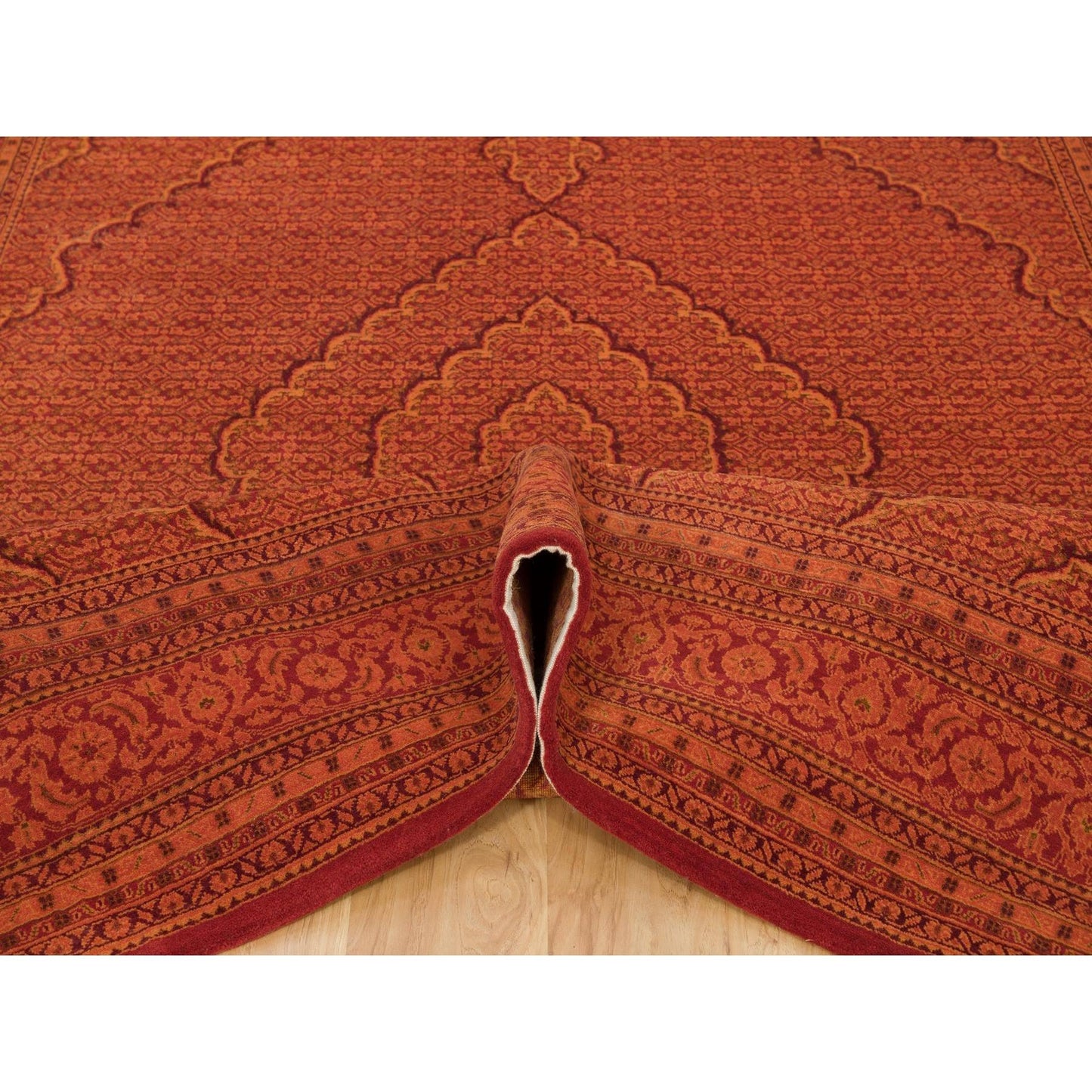 8'1"X10'1" Spicy Orange Wool And Silk Tebraz Mahi Hand Knotted Rug