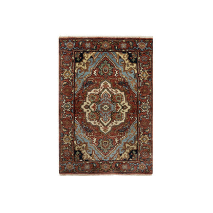 2'X3'2" Red Antiqued Fine Heris Re-Creation Wool Hand Knotted Mat Rug