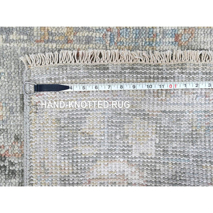 2'6"X8'10" Misty Gray Oushak Design Hand Knotted Soft Wool Runner Rug