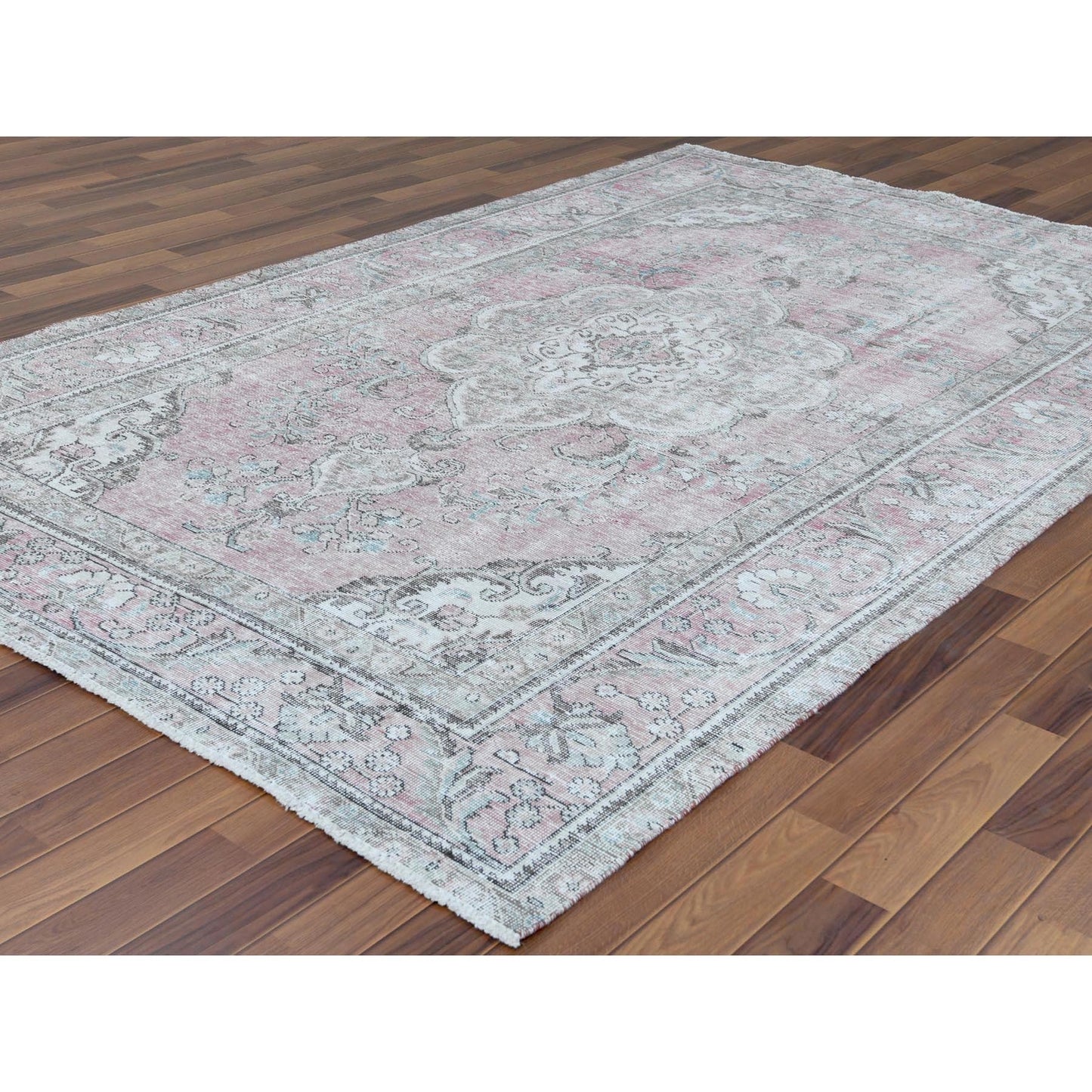 6'4"X9'6" Red Natural Wool Bohemian Farsian Tebraz Medallion Design Rug