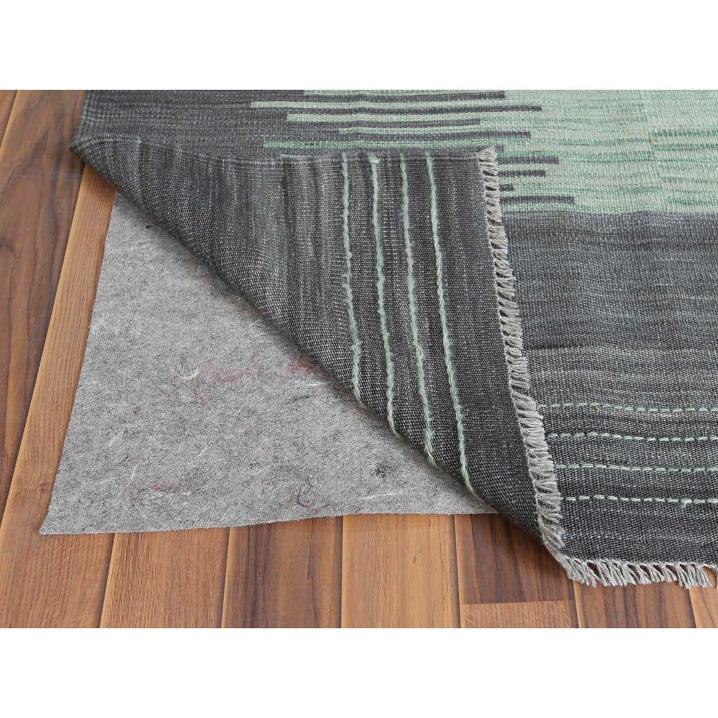 8'2"X10'1" Hand Woven Light Green Flat Weave Kilim Handspun Wool Rug
