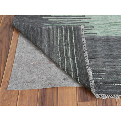 8'2"X10'1" Hand Woven Light Green Flat Weave Kilim Handspun Wool Rug