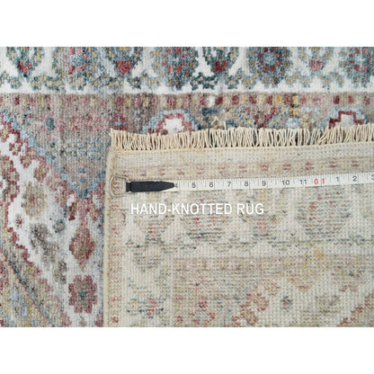 2'7"X21'9" Vista White Hand Knotted Flower Border Xl Runner Oriental Rug