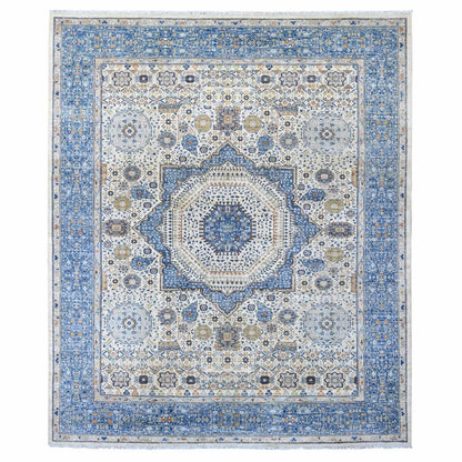 8'1"X9'8" White 14Th Century Mamluk Dynasty Pattern Wool Hand Knotted Rug