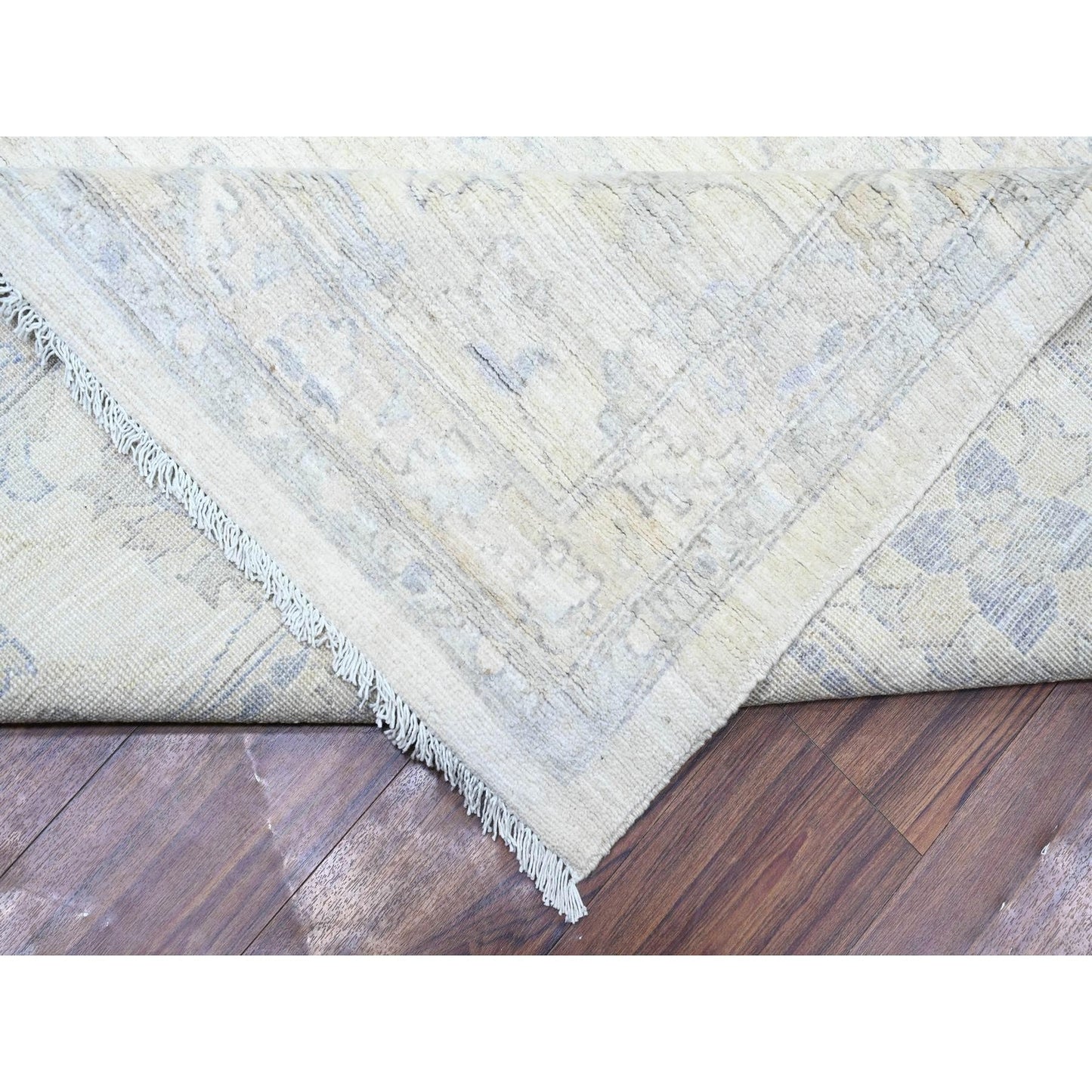 11'8"X15' Dove White Wool White Wash Peshawar Hand Knotted Oversized Rug