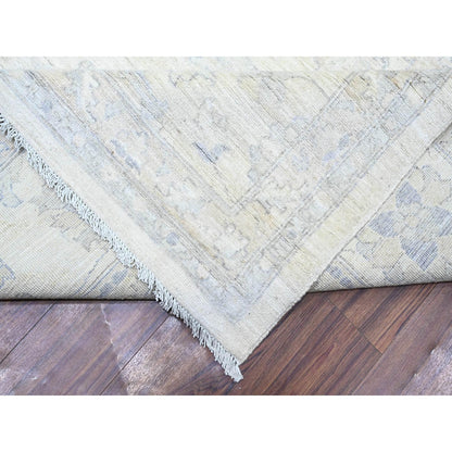 11'8"X15' Dove White Wool White Wash Peshawar Hand Knotted Oversized Rug