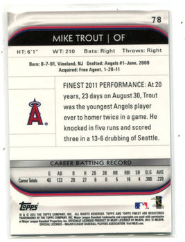 Mike Trout 2012 Topps Finest #78 Card