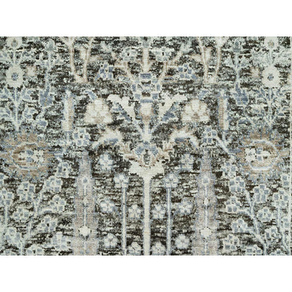 2'4"X8'1" Gray Hand Knotted Silk And Wool Willow And Cypress Tree Rug