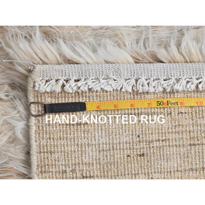3'X3' Beige Shaggy Moroccan Undyed Natural Wool Hand Knotted Square Rug