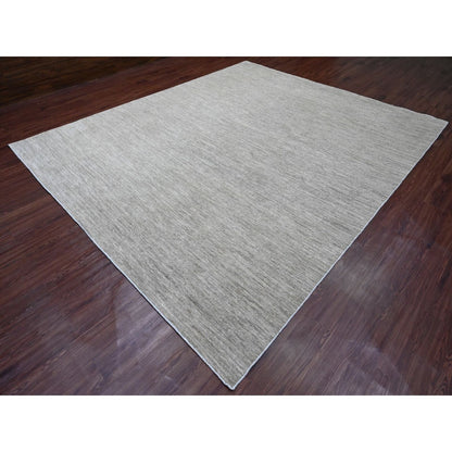 9'6"X11'3" Gray Hand Spun Ghazni Wool Solid Pattern Hand Knotted Rug