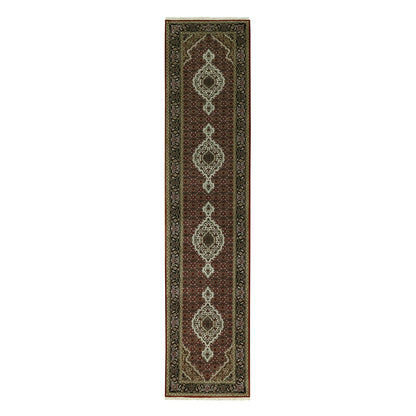 2'7"X12'1" Red Wool And Silk Tebraz Mahi Fish Design Oriental Runner Rug