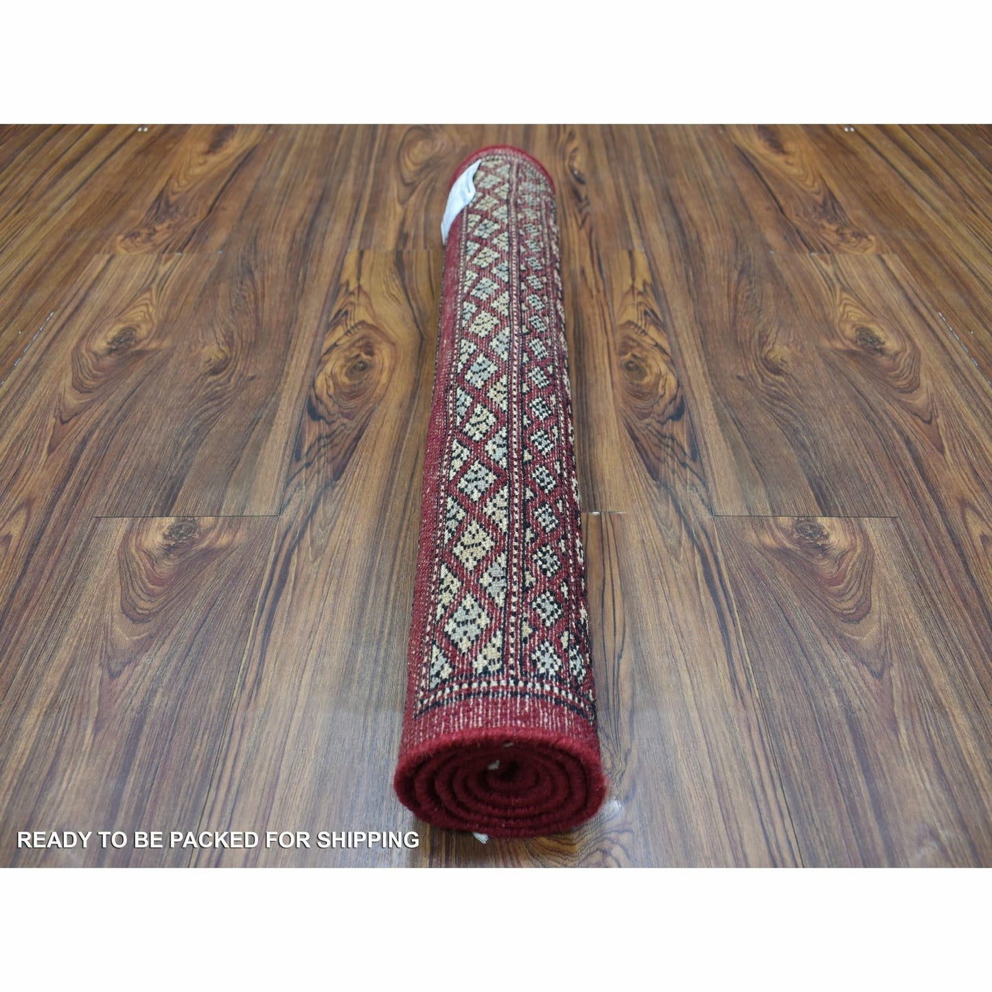 2'6"X3'9" Hand Knotted Mori Bokara Deep Red Pure Wool Oriental Rug