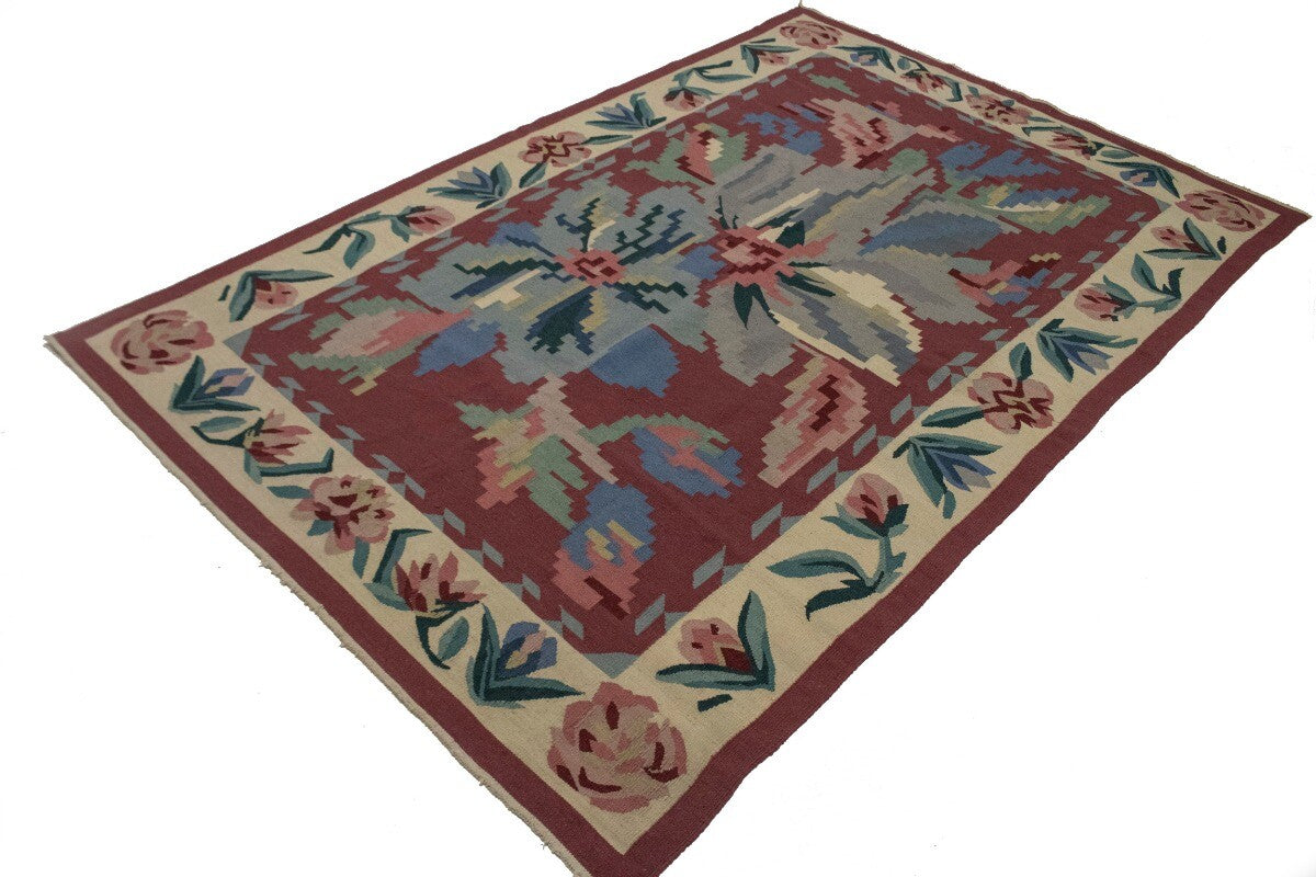 6X9 Ft Hand-Hooked Dhurrie Needlepoint Rug Floral