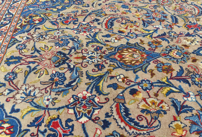 Vintage Handmade Beige Oriental Rug Floral Design