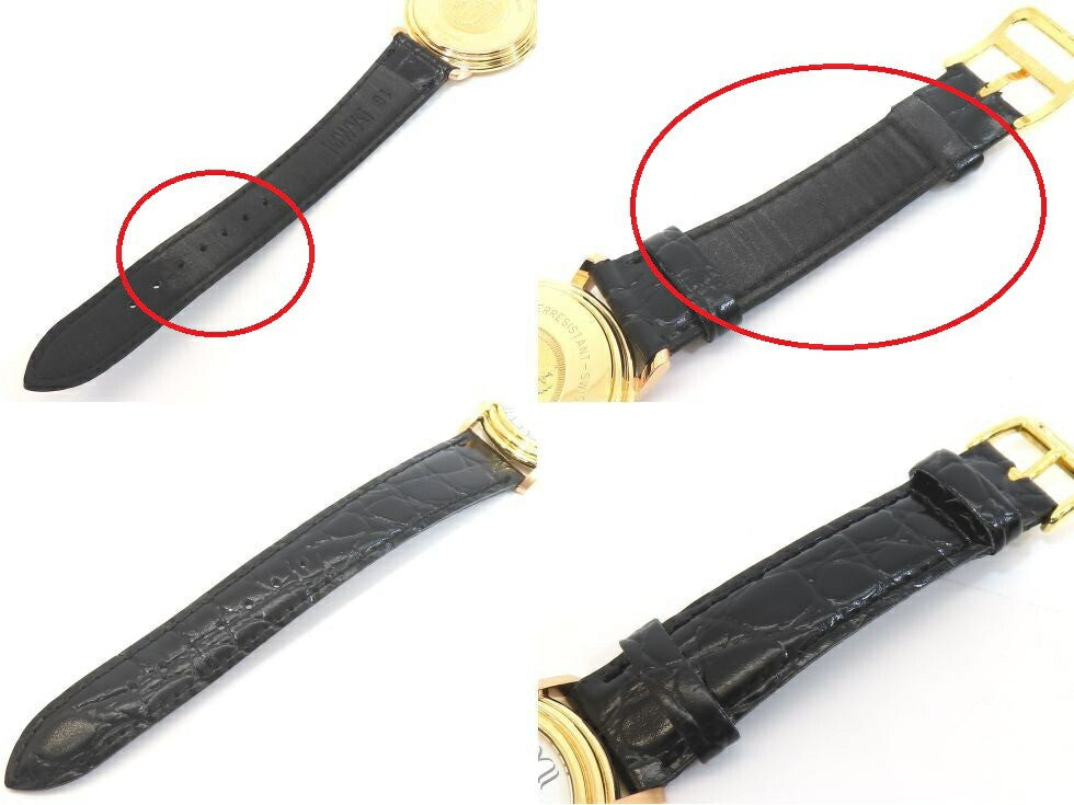 Herms Ruban K18Yg/Pg Gp Aftermarket Leather Strap Quartz Boys' Watch