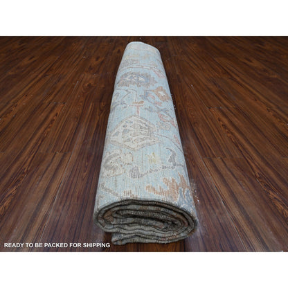 9'X12'6" Quilt Blue Afghan Hand Knotted Angora Oushak Oriental Rug