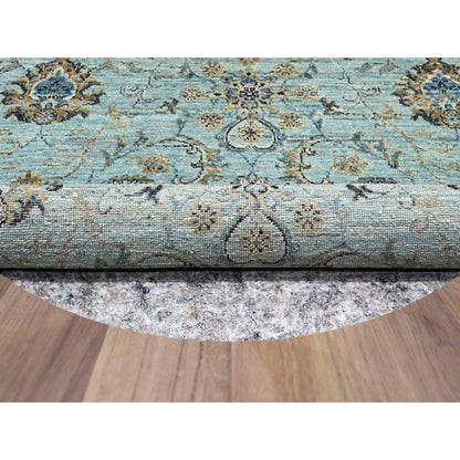 Blue round rug pure wool hand knotted flower design shah abbas blue.