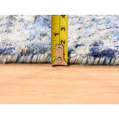 2'5"X6'1" Blue Abstract Mosaic Design Wool-Silk Hand Knotted Runner Rug