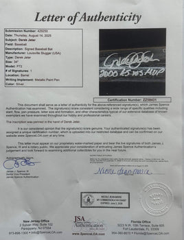 Derek Jeter Autographed Louisville Slugger P72 Black Bat 62/102 (Jsa)