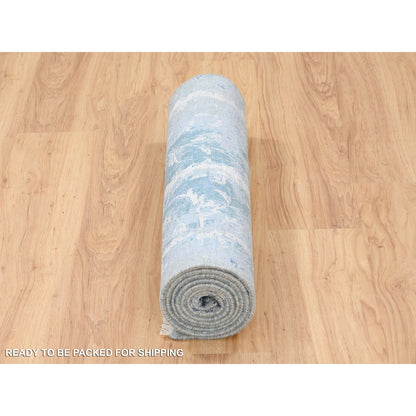 2'7"X8' Blue-Teal Farsian Tebraz Wool And Silk Hand Knotted Runner Rug