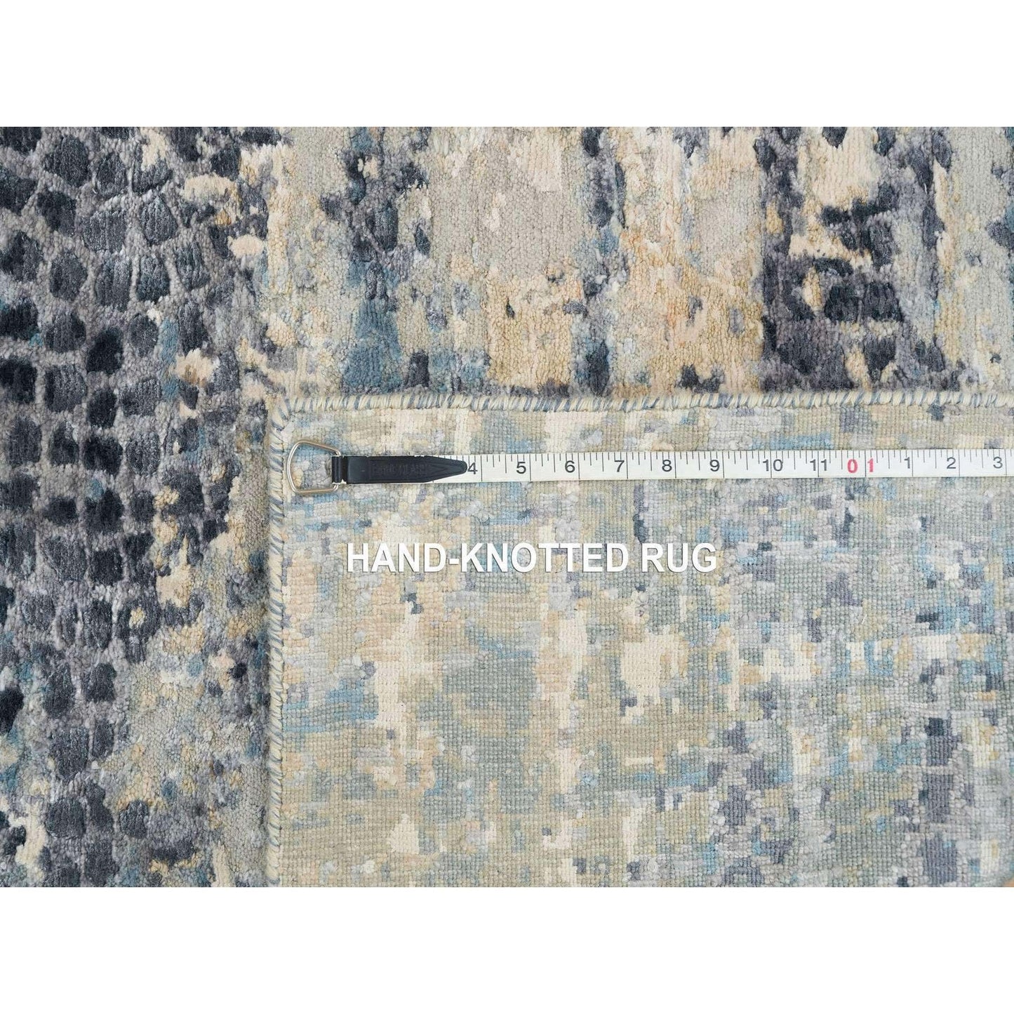 2'6"X7'9" Blue Modern Design Wool And Silk Hand Knotted Runner Rug
