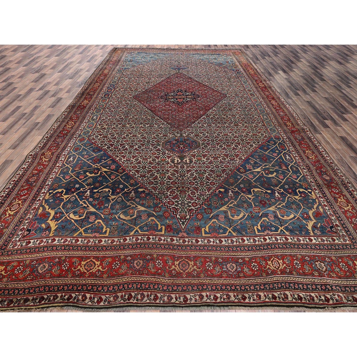 11'6"x18'10" Peach Color Antique Zoroastrian Bejar Wool Hand Knotted XL Rug