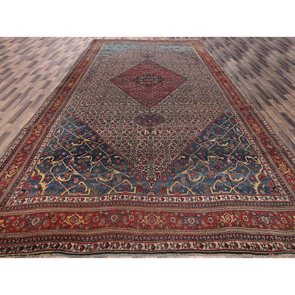 11'6"x18'10" Peach Color Antique Zoroastrian Bejar Wool Hand Knotted XL Rug
