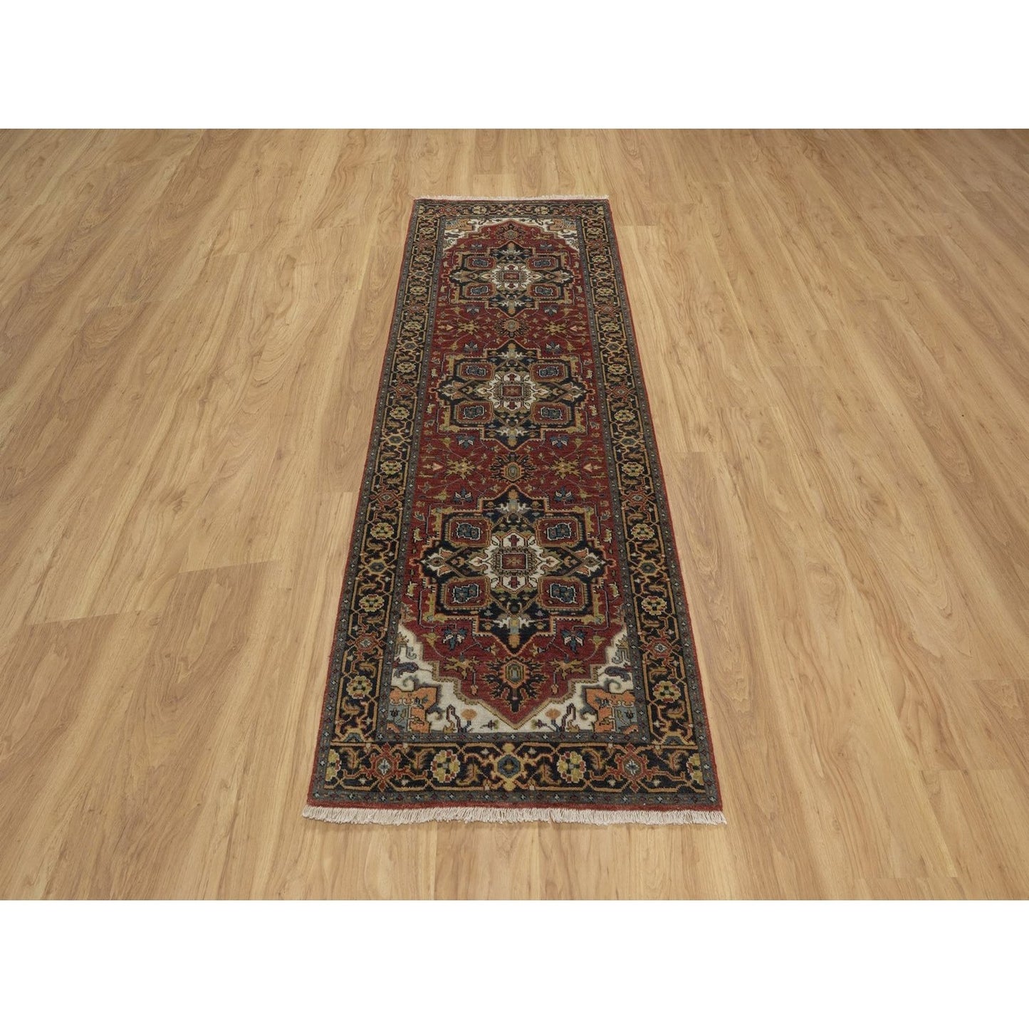 2'9"X8'1" Red Hand Knotted Rug Antiqued Fine Heris Revival Wool Runner