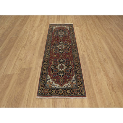 2'9"X8'1" Red Hand Knotted Rug Antiqued Fine Heris Revival Wool Runner