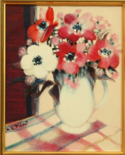 Helene Pichot "4 Rouges, 1 Blanche" Original Oil Painting On Canvas 27X22Cm