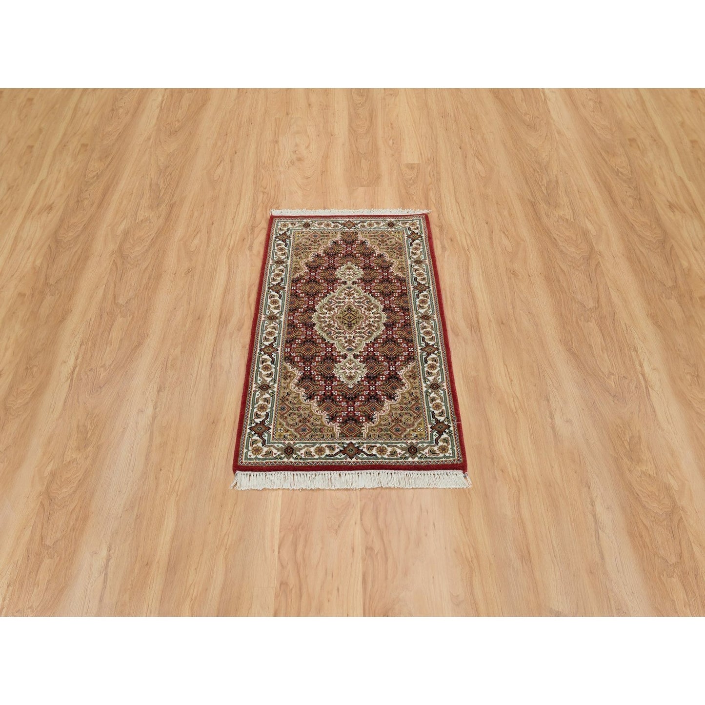2'X4'2" Red Tebraz Design 100% Wool 175 Kpsi Hand Knotted Mat Rug