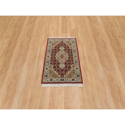 2'X4'2" Red Tebraz Design 100% Wool 175 Kpsi Hand Knotted Mat Rug
