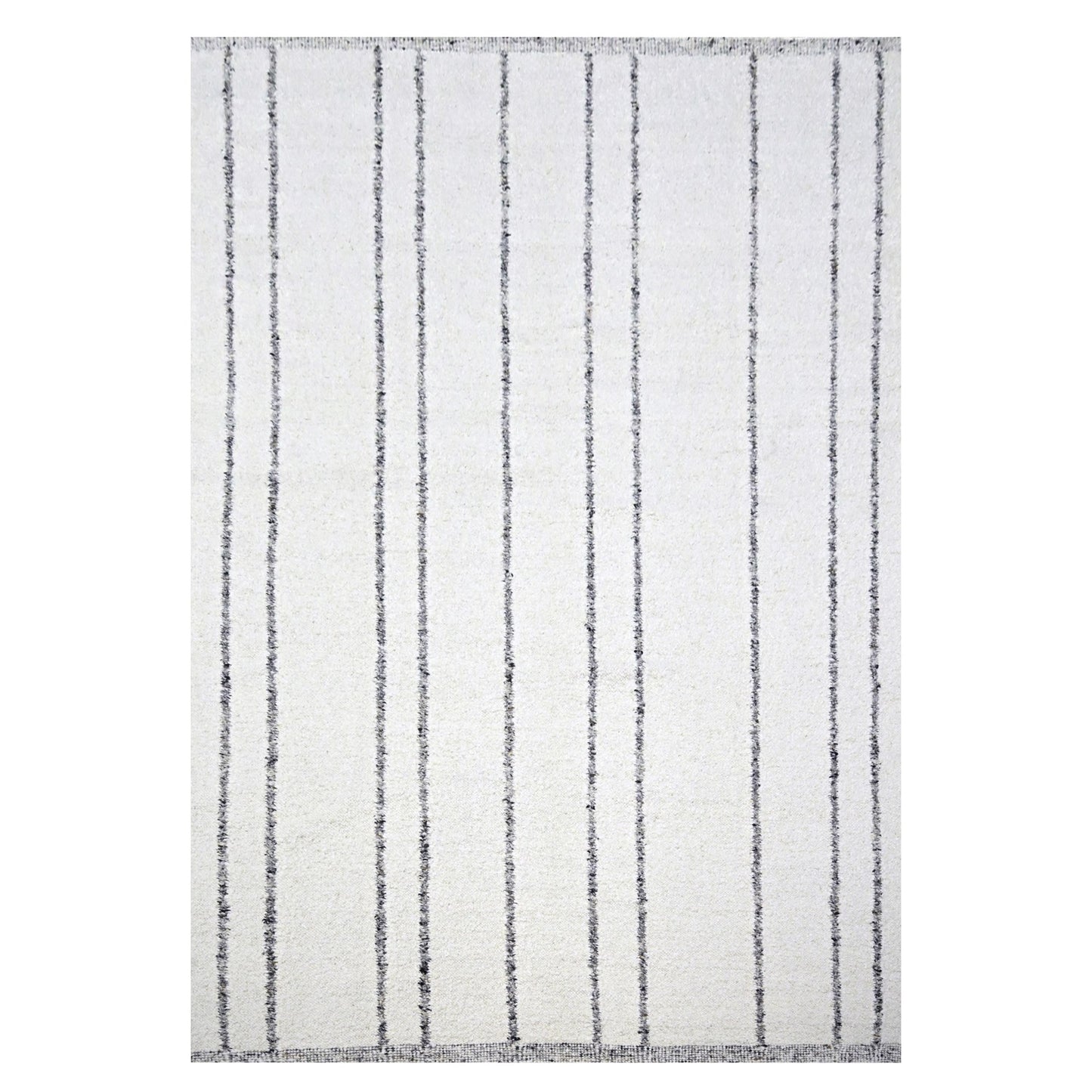 9'3"X12'1" White Moroccan Weave With Line Design Wool Hand Knotted Rug