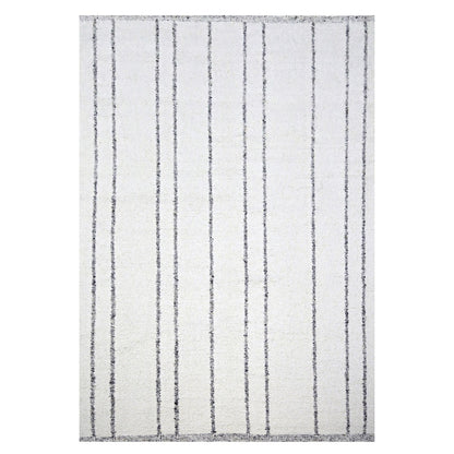 9'3"X12'1" White Moroccan Weave With Line Design Wool Hand Knotted Rug