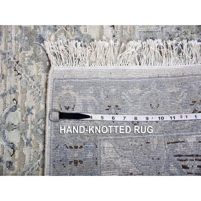3'X5'2" Gray Hand Knotted Oushak Pure Silk And Textured Wool Rug