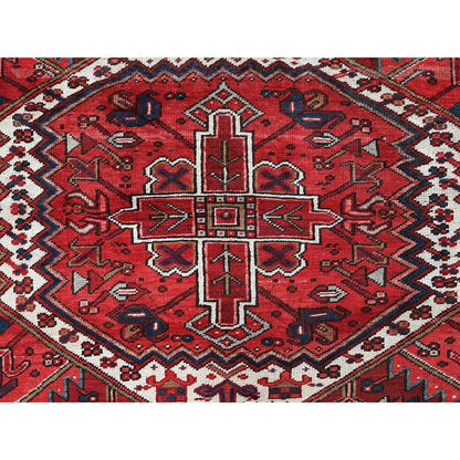 10'X12'10" Red Vintage Zoroastrian Heris Wool Hand Knotted Rug