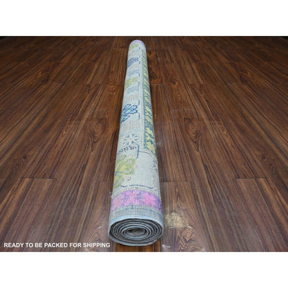 5'10"X8'10" Glaucous Gray Fusion Kazak Soft And Shiny Wool Oriental Rug