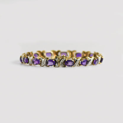 14K Yellow Gold Amethyst & Diamond Bracelet Weave