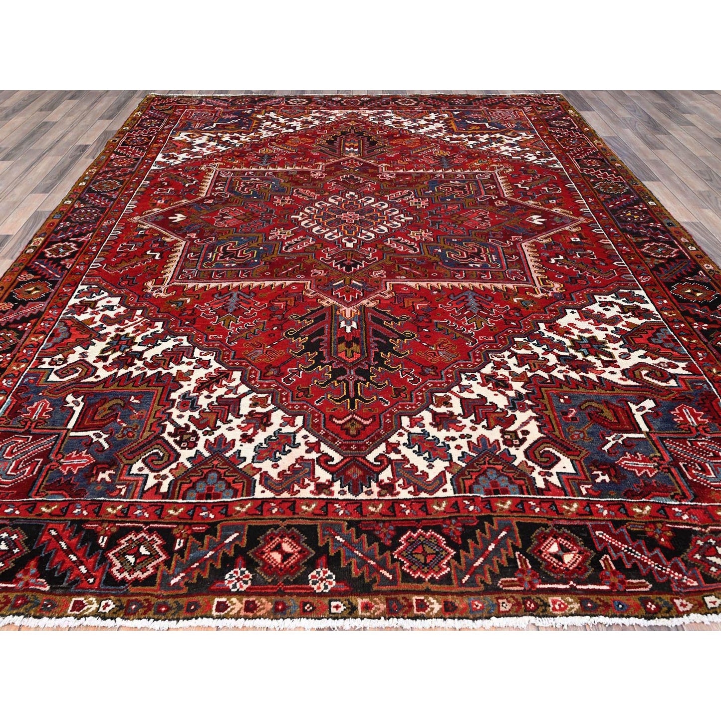 8'7'X11'1" Red Vibrant Wool Tribal Village Nomad Art Vintage Oriental Rug