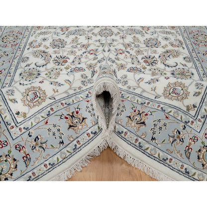 6'X9' Spring White Hand Knotted Nain With Flower Design Wool And Silk Rug