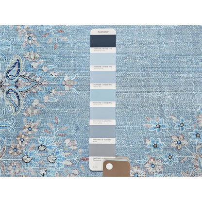 10'X12'9" Blue Worn Down Shiny Wool Cropped Thin Cleaned Oriental Rug