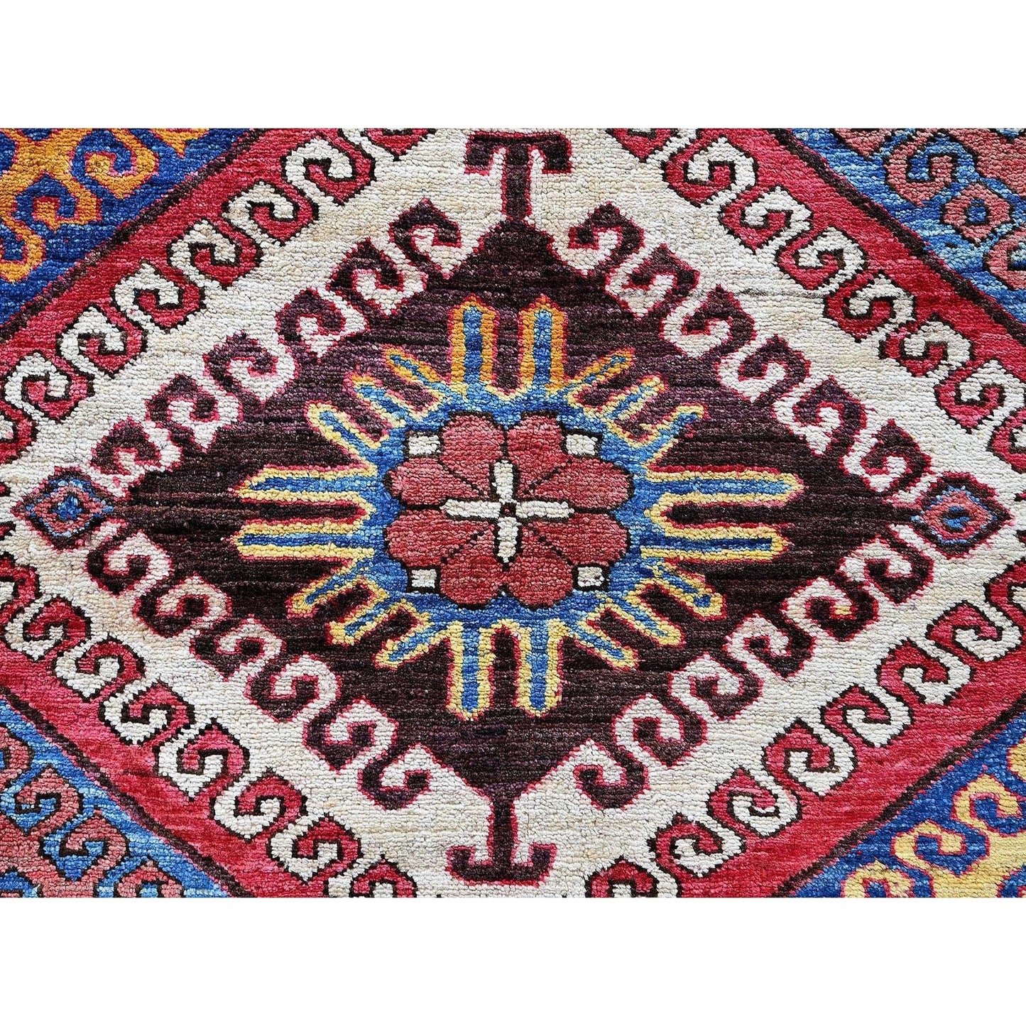 6'2"X7'7" Colorful Afghan Caucasian Design Revival Hand Knotted Wool Rug