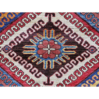6'2"X7'7" Colorful Afghan Caucasian Design Revival Hand Knotted Wool Rug