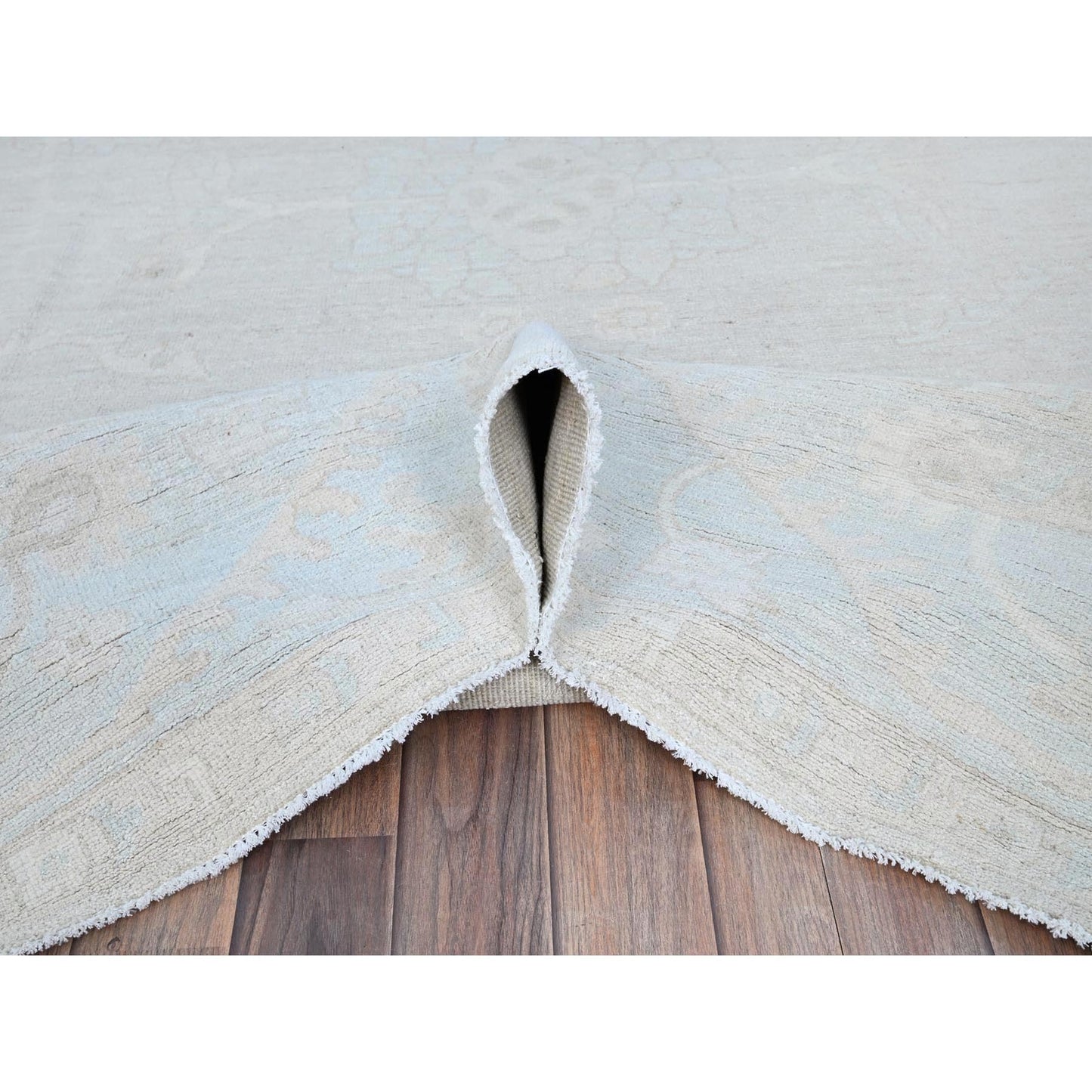 8'2"X9'6" Gray Wool Hand Knotted White Wash Peshawar Chobi Oriental Rug