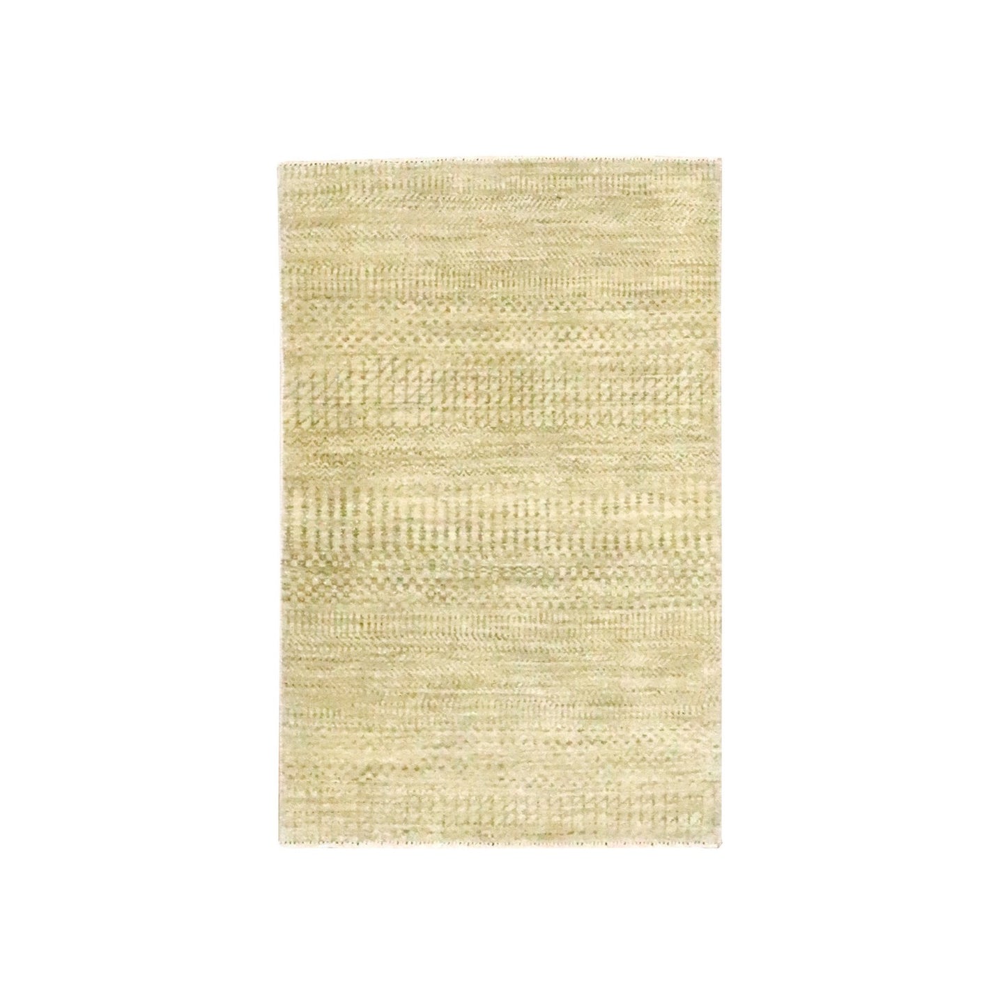 2'X3' Beige Modern Grass Design Hand Knotted Wool With Silk Sample Rug